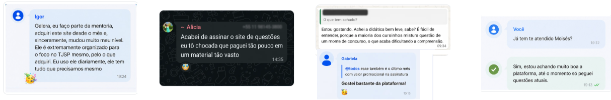 Depoimentos reais de alunos do Aprove Questões sobre a plataforma